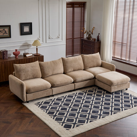 130 in. oversize 5-Piece L Shaped Modular Free Combination Sectional Velvet Sofa Couch with Ottoman for Living Room and Spacious Space, Nomad - sold by Home Elegance USA