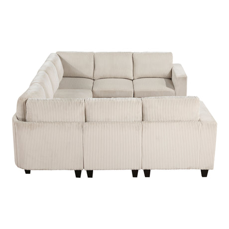 8-Piece Modular Sectional with Storage Seats, Side Pockets, Charging Ports Beige Corduroy Fabric Modern Living Room Sectional Couch Solid Wood Furniture - sold by Home Elegance USA