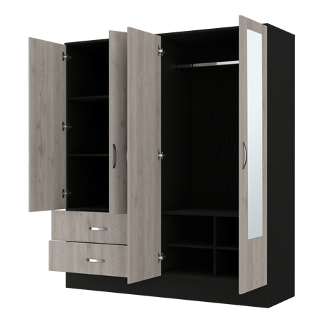 Florencia L Mirrored Armoire, Two Cabinets With Divisions,Black and Light Grey - sold by Home Elegance USA
