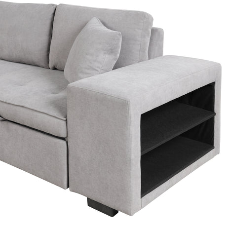 Modern Reversible L-Shape Pull Out Sleeper Sofa with Storage Chaise and Stools, Gray Linen, 104.5' - sold by Home Elegance USA