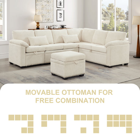 97 Inch L-Shaped Corner Sectional Sofa Couch with Seat and Storage Ottoman,Chenille Fabric Corner Couch with 7 Seats & 2 Pillows for Living Room, Beige - sold by Home Elegance USA