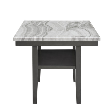 Selena 7-Piece 60' Rectangular Gray Faux Marble Top Dining Set with 6 Upholstered Chairs and Storage Shelf in Gray Finish - sold by Home Elegance USA