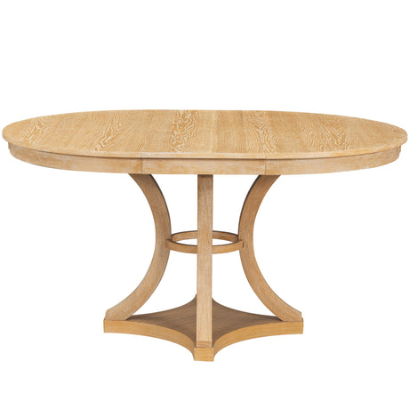 TREXM 5-Piece Retro Functional Dining Table Set Extendable Round Table and 4 Upholstered Chairs for Dining Room and Living Room (Natural) - sold by Home Elegance USA