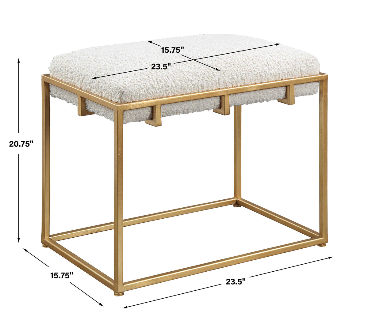 Paradox Small Shearling Bench Gold & White - White / Gold by Uttermost - View 7