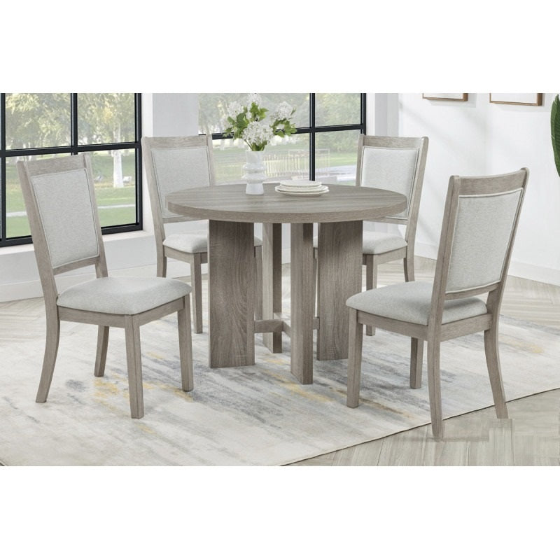 Farmhouse Style 5pc Round Dining Set, 42' Wood Round Dining Table and 4 Upholstered Side Chair, Gray