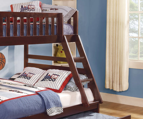 1pc Twin/Full Bunk Bed with Twin Trundle Dark Cherry Finish Wooden Bedroom Furniture - sold by Home Elegance USA