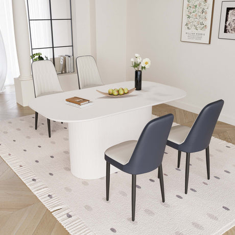 63 'medieval modern cream style MDF dining table and PU dining chair set 4. Assemble Desktop and black metal leg dining chair set, suitable for home&kitchen - sold by Home Elegance USA