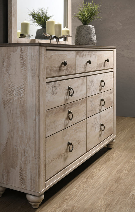 Imerland Contemporary White Wash Finish 4-Piece Bedroom Set-King Bed, Dresser, Mirror and Nightstand - sold by Home Elegance USA