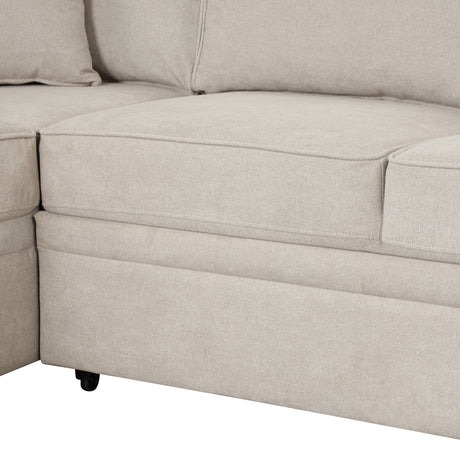 2 in 1 Sleeper Sofa Bed with Storage Ottoman, Beige Linen Upholstery, 84.75' L Shape Couch for Small Spaces - sold by Home Elegance USA
