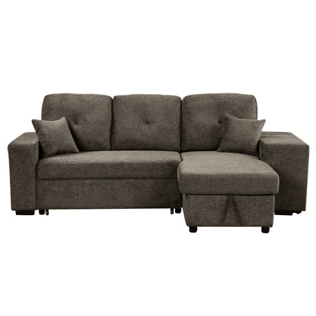 Reversible Sleeper Sectional Sofa Bed with Side Shelf and 2 Stools, Pull-Out L-Shaped Sofa Bed, Corner Sofa-Bed with Storage Chaise, Knox Charcoal Velvet - sold by Home Elegance USA