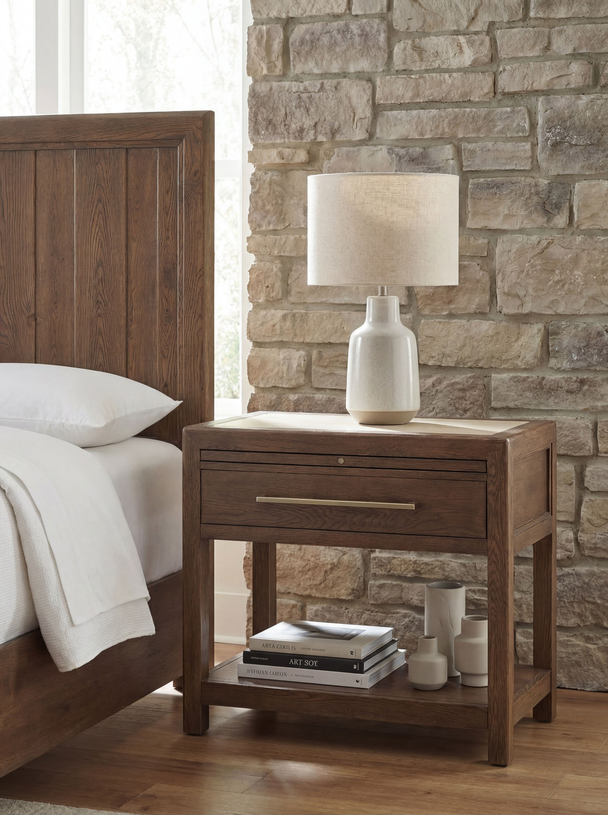 Driftwood One-Drawer Nightstand with Stone Worn Saddle - Dark Brown by Hooker Furniture - View 2