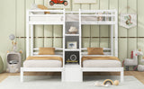 Twin over Twin & Twin Bunk Bed with Built-in Staircase and Storage Drawer,White - sold by Home Elegance USA