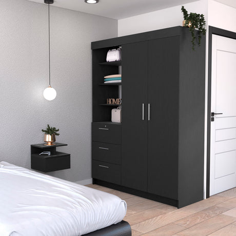 Kenya 2 Piece Bedroom Set, Armoire + Nightstand, Black - sold by Home Elegance USA