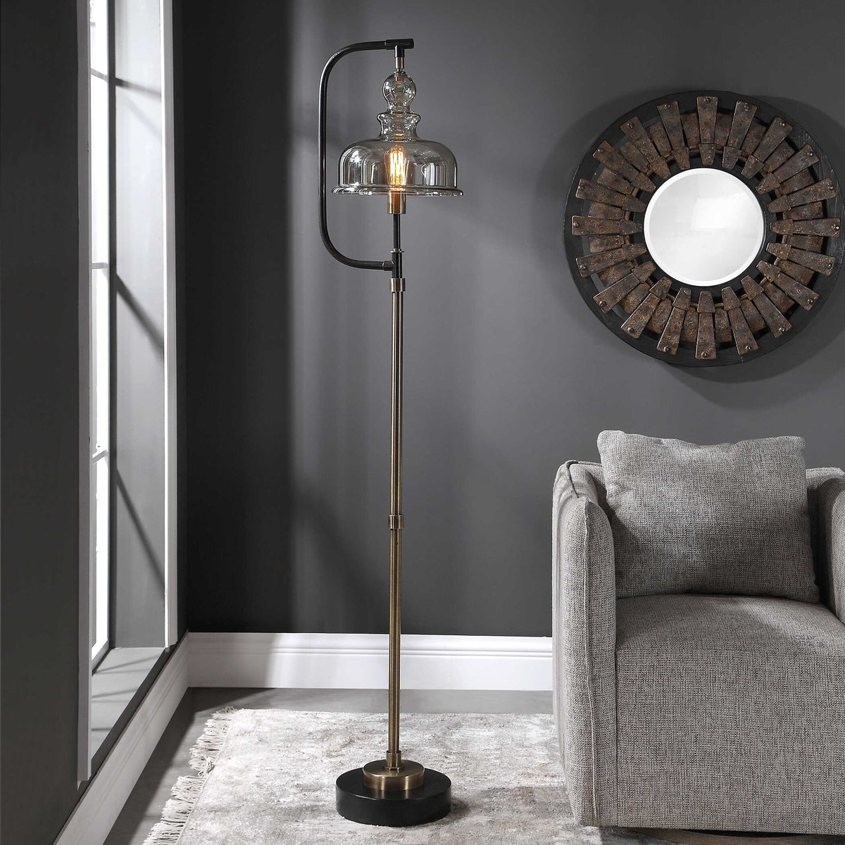Elieser Industrial Floor Lamp - Light Brown / Black by Uttermost - View 2