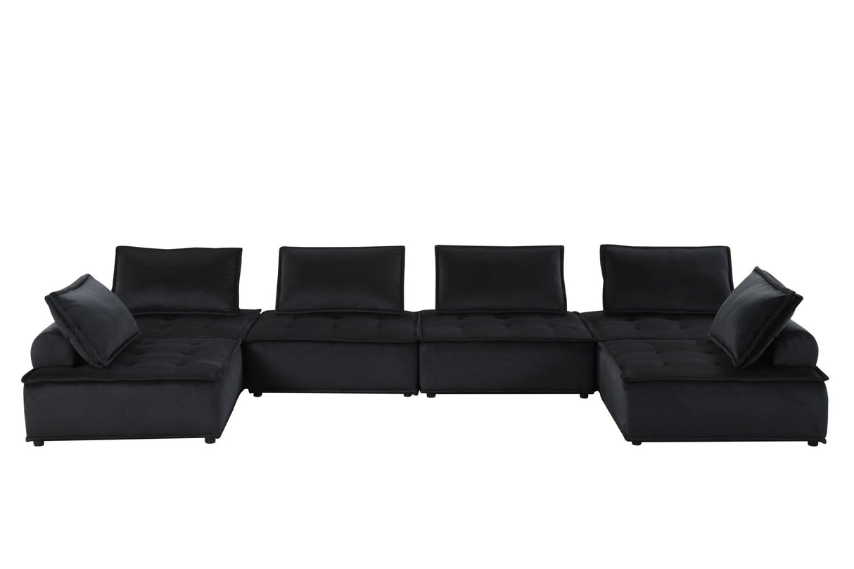 Anna Black Velvet 6 - Seater U - Shape Modular Sectional Sofa | Home Elegance USA