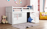 Loft Bed Low Study Twin Size Loft Bed With Storage Steps and Portable,Desk,White(OLD SKU: LT000101AAK) - Home Elegance USA