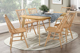 Natural Oak Finish Casual Dining 7pc Set Table and 6 Side Chairs Curved Backrest Windsor Wooden Dining Kitchen Furniture