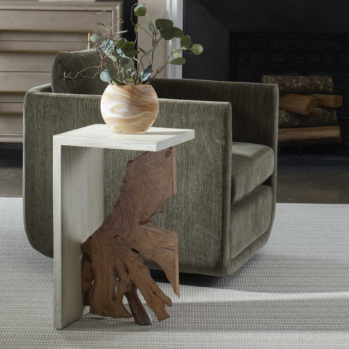 Intersect Modern Accent Table - White / Light Brown by Uttermost - View 3