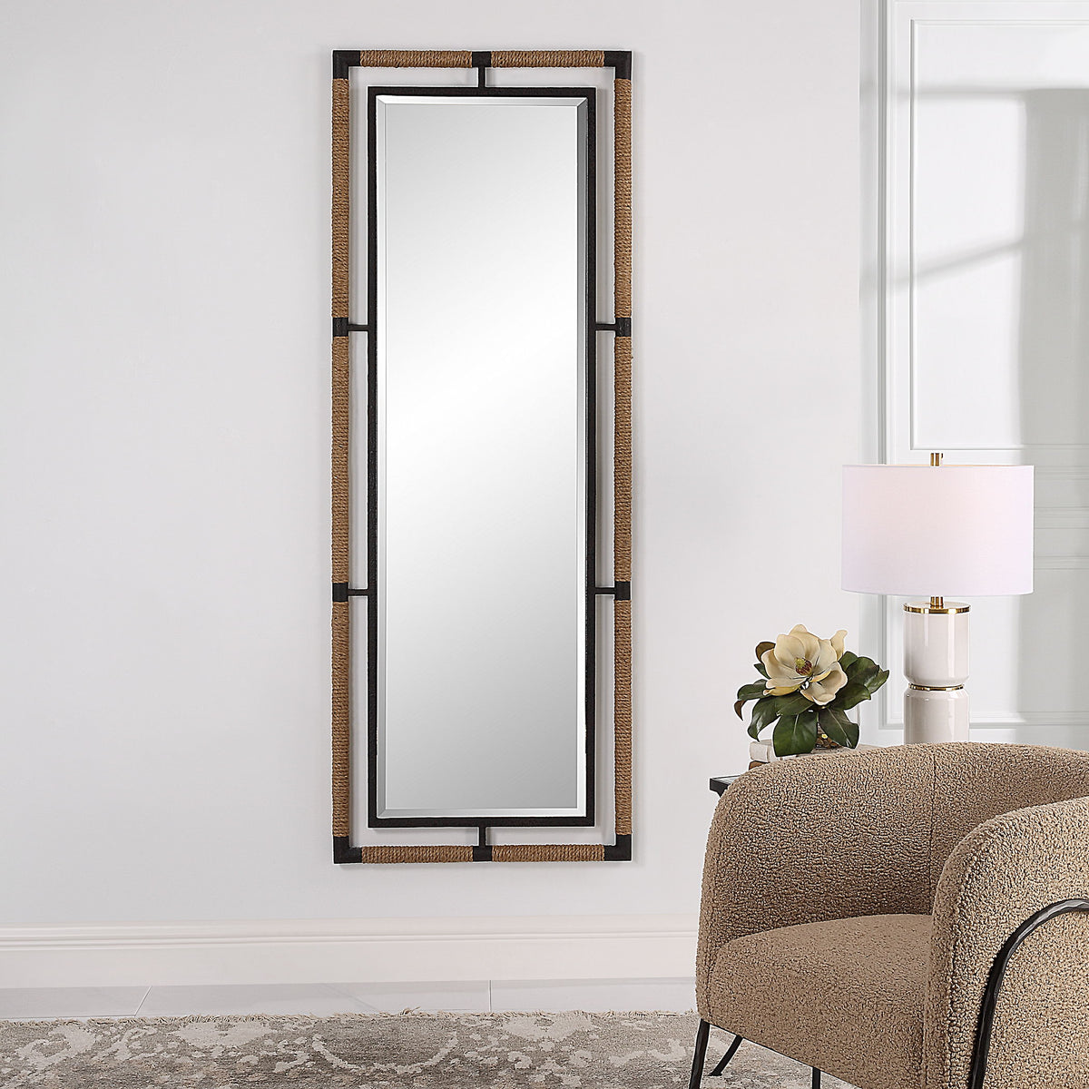Melville Iron & Rope Tall Mirror - Silver / Light Brown by Uttermost - View 2