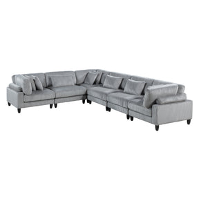 6pc Modular Sectional Set Gray Corduroy Upholstery 3x Armless Chairs 3x Corner Seats Soft Pillows Living Room Furniture - sold by Home Elegance USA