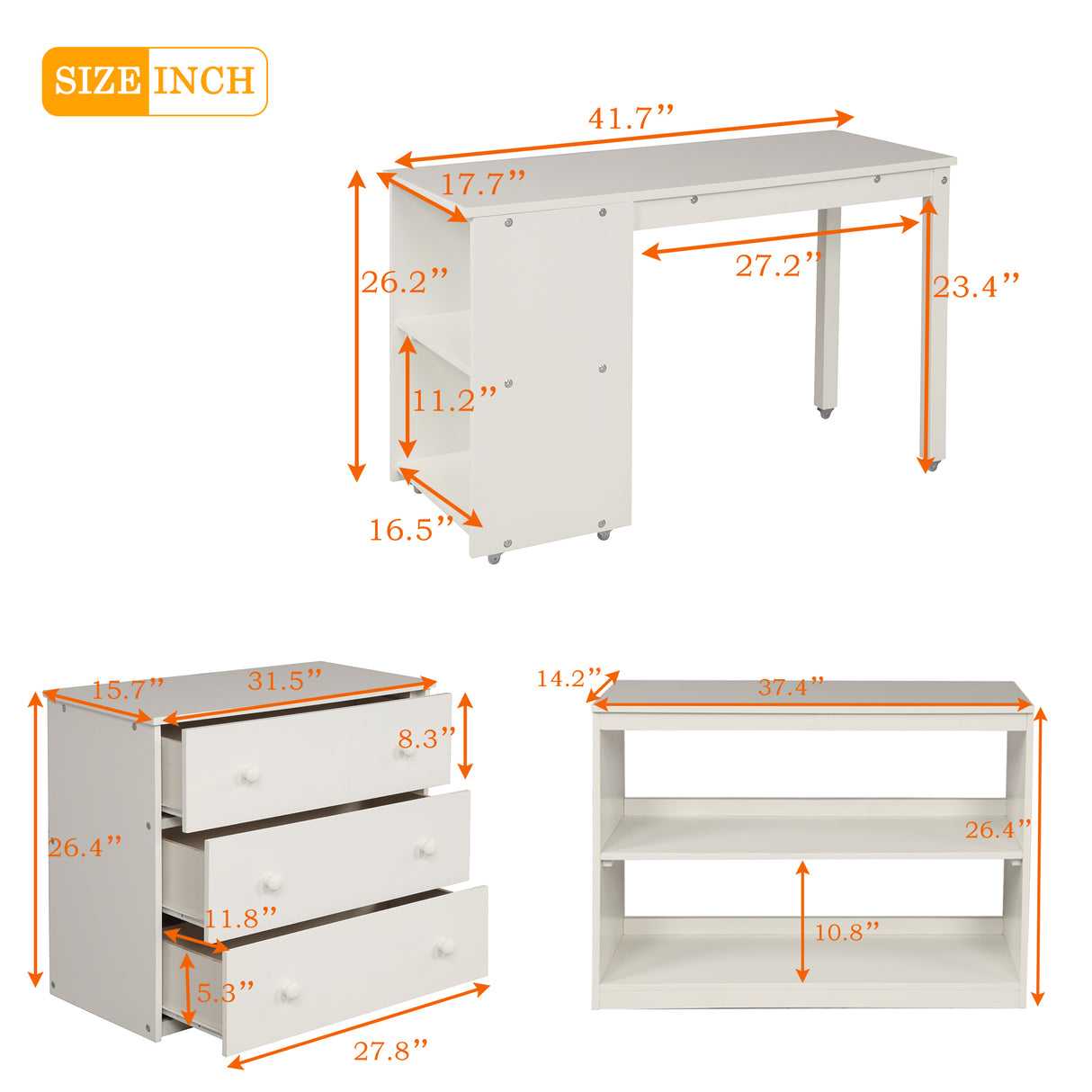 Low Study Twin Loft Bed with Cabinet and Rolling Portable Desk - White (OLD SKU :LP000113AAK) Home Elegance USA