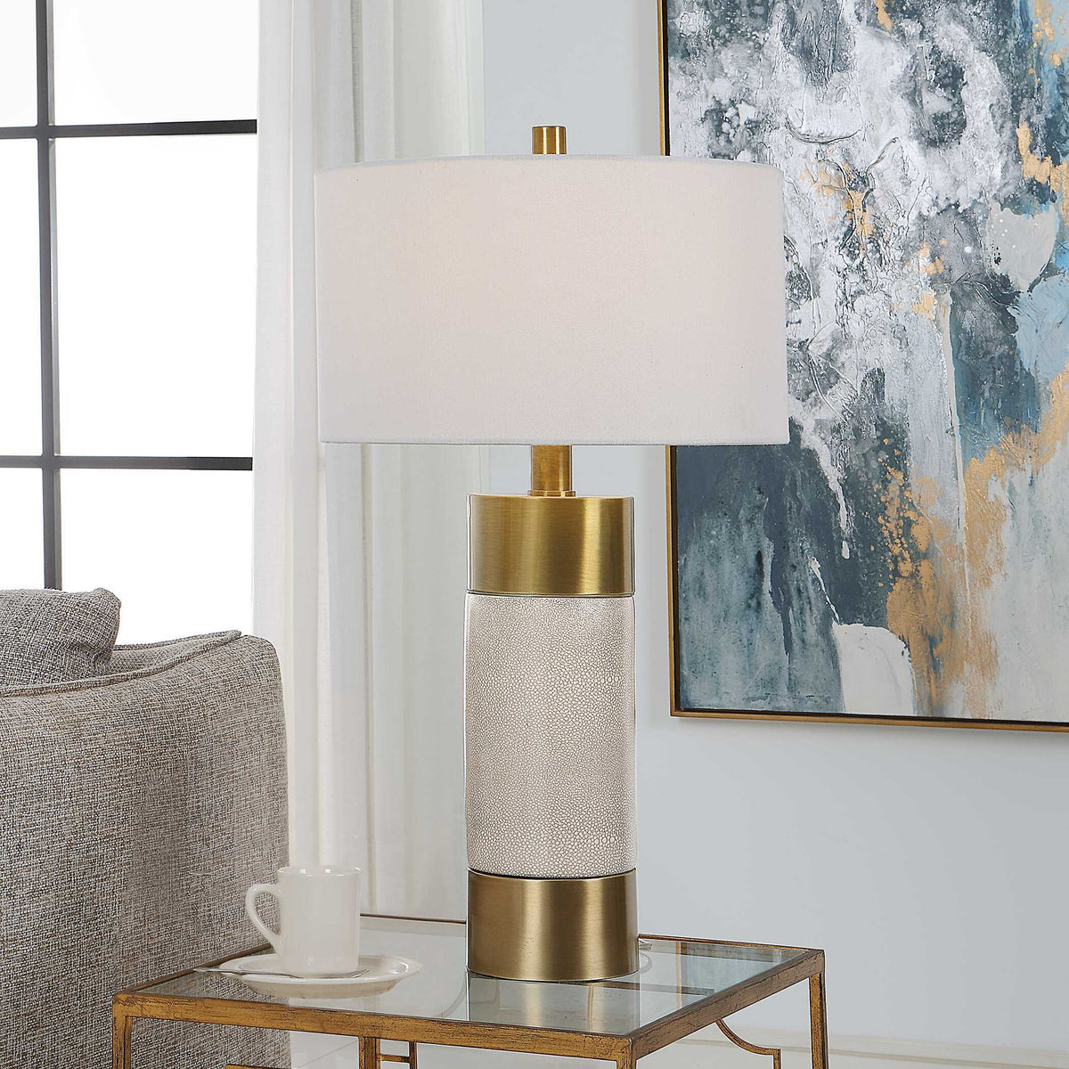 Adelia Ivory & Brass Table Lamp - Yellow by Uttermost - View 2