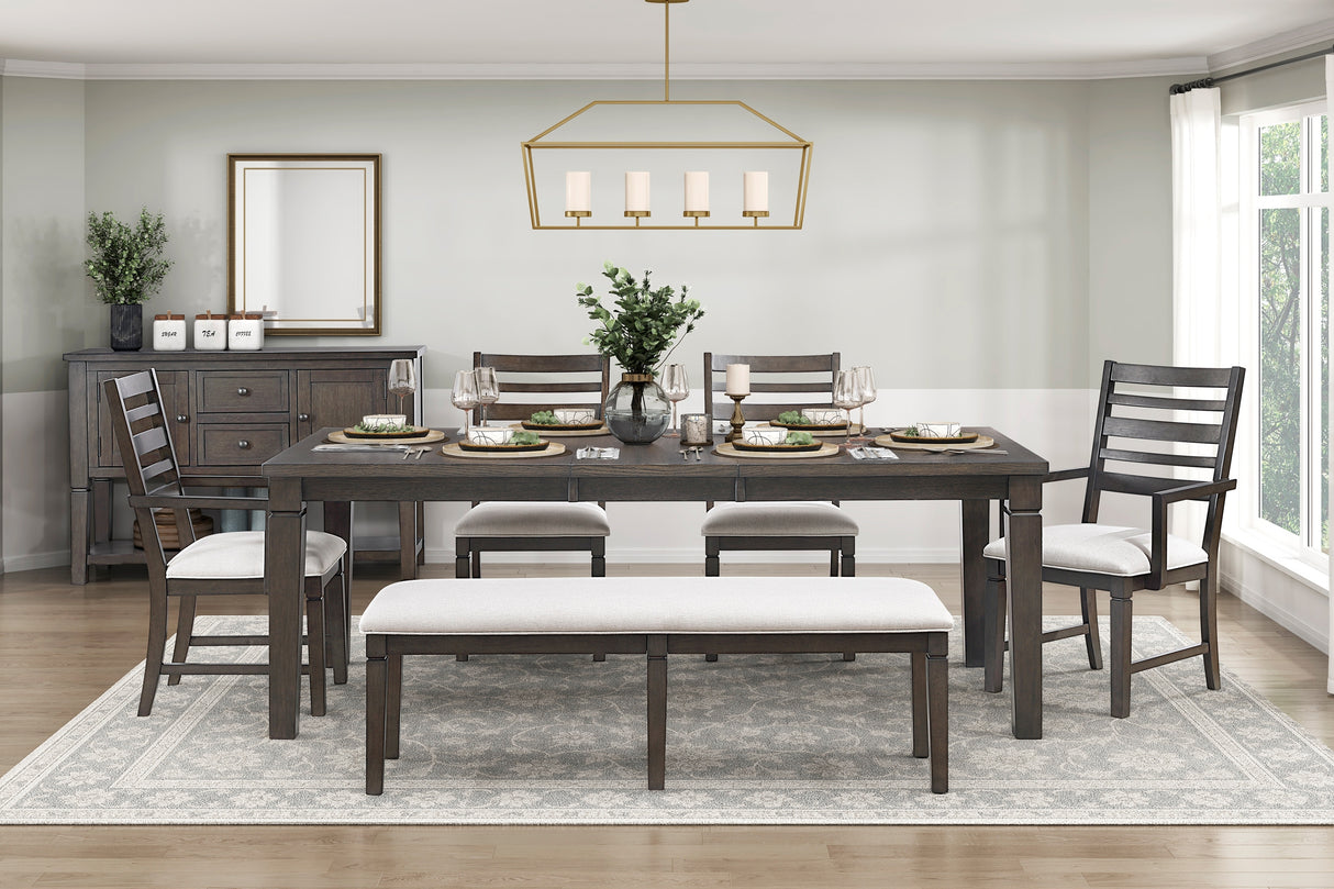 Classic Style 6pc Dining Set Dark Espresso Finish Table with Extension Leaf Bench Chairs Comfortable Seats Wooden Dining Furniture