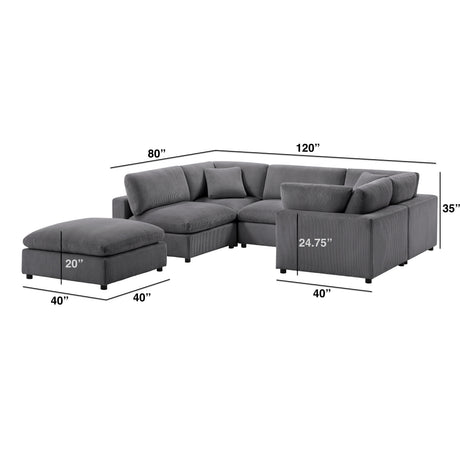 Chelsea Modular 6-Piece Sectional in Charcoal with Plush Polyester Upholstery - sold by Home Elegance USA