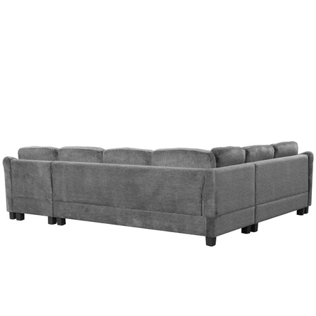 U-shaped Sectional Sofa Chenille Upholstered with Movable Storage Ottoman, Dark Gray, 111.8' - sold by Home Elegance USA