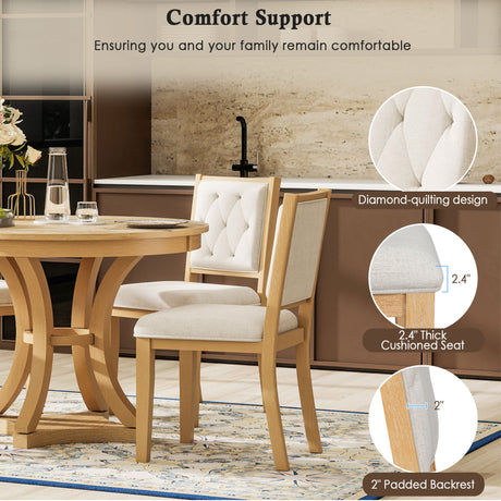 TREXM 5-Piece Retro Functional Dining Table Set Extendable Round Table and 4 Upholstered Chairs for Dining Room and Living Room (Natural) - sold by Home Elegance USA