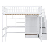 Full size Loft Bed with Bookshelf,Drawers,Desk,and Wardrobe-White - Home Elegance USA