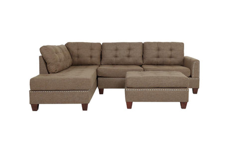Modern Coffee Color 3pcs Sectional Living Room Furniture Reversible Chaise Sofa And Ottoman Tufted Polyfiber Linen Like Fabric Cushion Couch Pillows - sold by Home Elegance USA