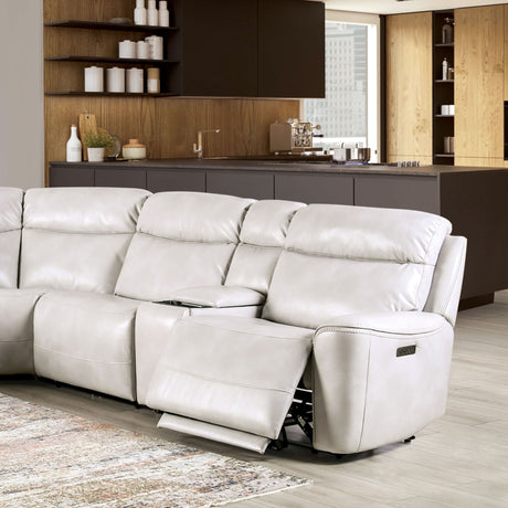 Power Reclining Sectional Couch Light Taupe Leatherette Sofa Corner Wedge Chairs Console Living Room Furniture Recliner L-Shaped Sectional - sold by Home Elegance USA