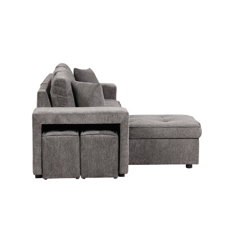 104.5' Modern L-Shape 3 Seat Reversible Sectional Couch, Pull Out Sleeper Sofa with Storage Chaise and 2 Stools for Living Room Furniture Set,Knox Charcoal (old sku:SG000431AAA) - sold by Home Elegance USA
