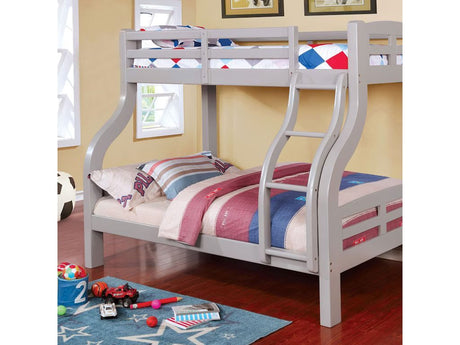 Transitional Style Twin Over Full Bunk Bed Attached Curved Ladder Upper Bed Rails Bold & Curved Wood Design - sold by Home Elegance USA