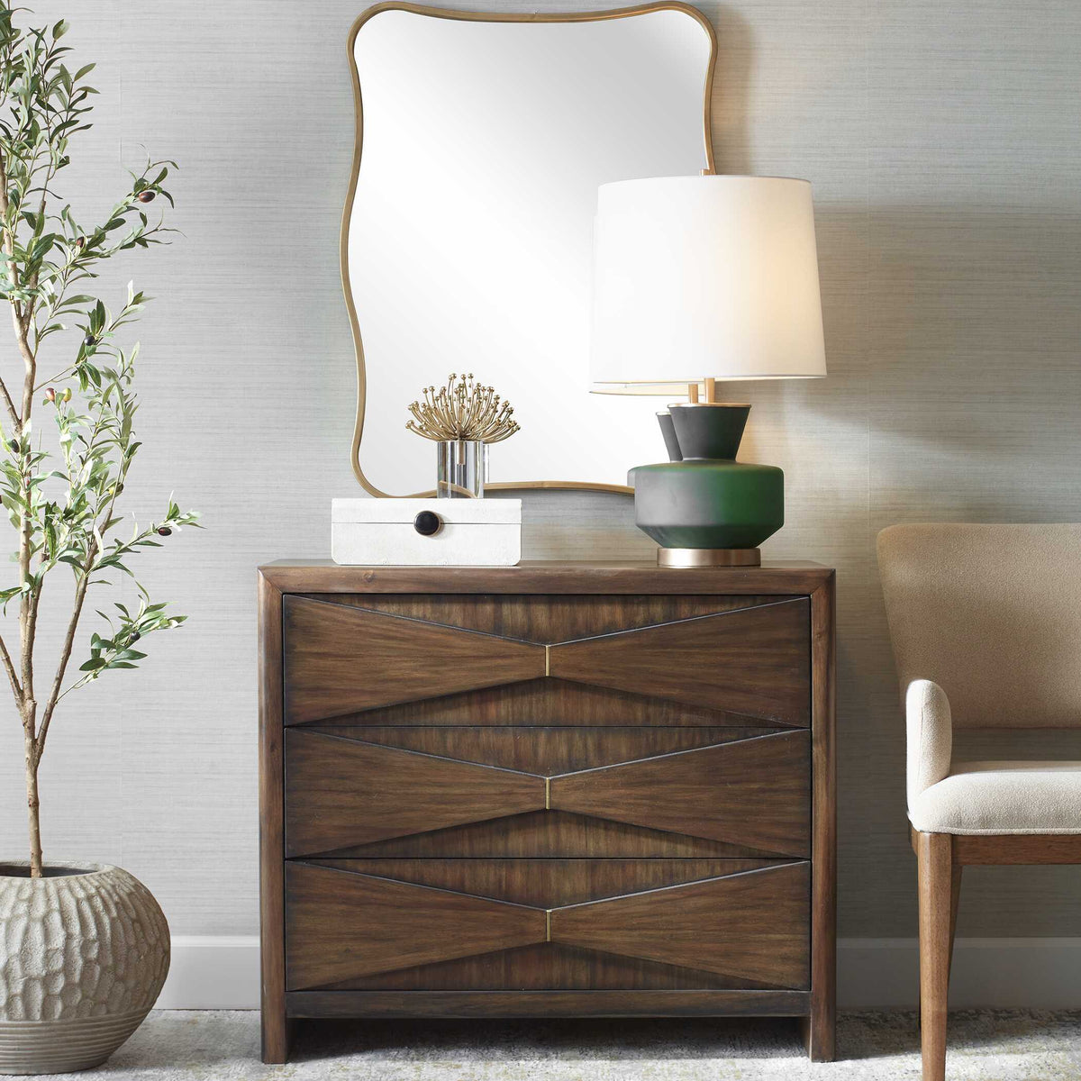 Bowtie 3 Drawer Mid-Century Chest - Dark Brown by Uttermost - View 2