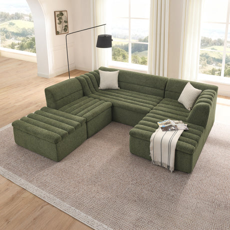 135' U-Shaped Modular Sectional Sofa with Chaise and Movable Ottoman for Living Room, Chenille Upholstered Boneless Couches with Wave-Shaped Armrest, No Pillows Included - sold by Home Elegance USA