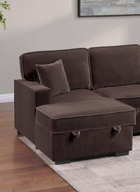 Chocolate Finish Modern Style Convertible Sectional 3pc Corduroy Fabric Upholstered Sleeper Sofa Two Storage Chaises Primary Living Room - sold by Home Elegance USA