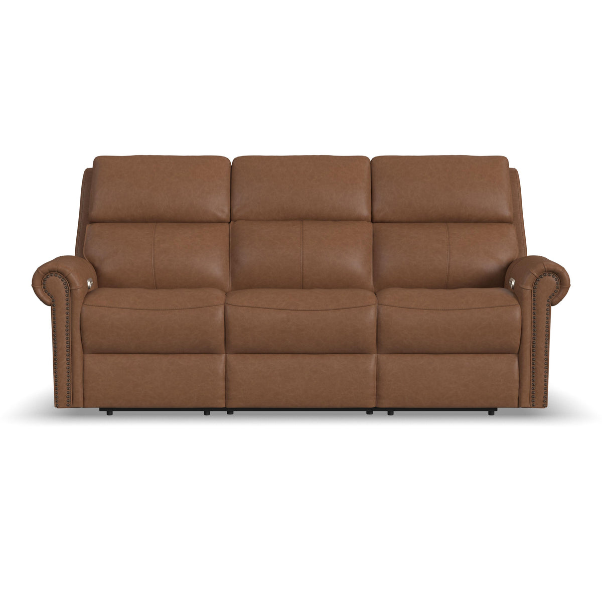 Bernard Power Reclining Sofa With Console, Power Headrests & Lumbar, Nailhead Trim | Flexsteel