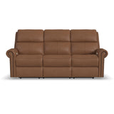 Bernard Power Reclining Sofa With Console, Power Headrests & Lumbar, Nailhead Trim | Flexsteel