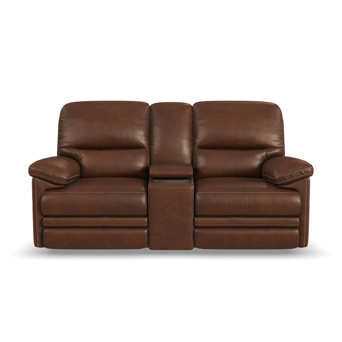David Power Reclining Loveseat With Console, Power Headrests & Lumbar - Pecan | Flexsteel