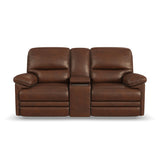 David Power Reclining Loveseat With Console, Power Headrests & Lumbar - Pecan | Flexsteel