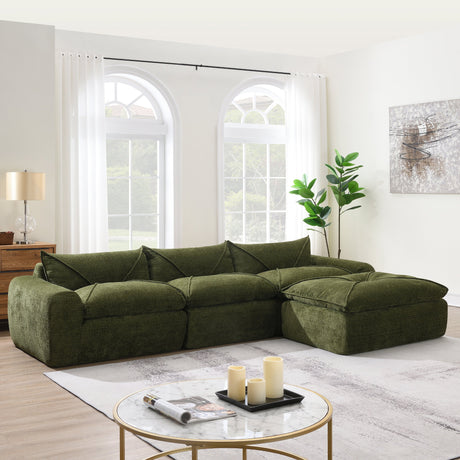 116'' Fully Compressed Sofa with High Density Foam, Integrated Backrest&Seat Cushion, Decorative Edging, Legless Design without Frame, No Assembly Required, Free Combination, Particle Chenille - sold by Home Elegance USA
