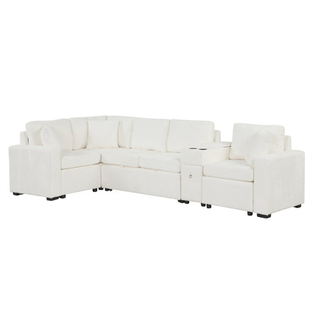 120.5' L-shaped Convertible Sofa Bed Modular Sectional Sofa Reversible Sleeper with Pull-Out Bed, Cup Holders, and Ample Storage Space for Living Room(Old SKU:N719S001940K), White - sold by Home Elegance USA