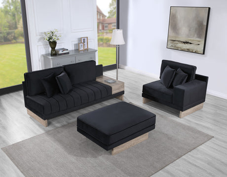 Messina 122.5'W Black Velvet Reversible Sectional Sofa Ottoman with Storage Compartment, Drawer, USB ports, Charging Outlets - sold by Home Elegance USA