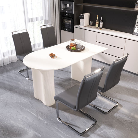63 'medieval modern cream style MDF dining table and PU armless dining chair set 4. Assemble Desktop and Silver plated metal leg dining chair set, suitable for home&kitchen - sold by Home Elegance USA