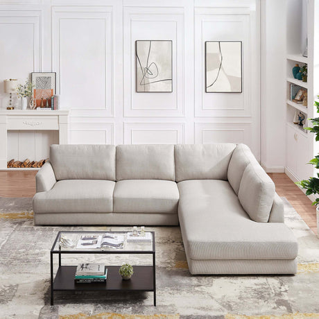 Glander Cozy Sectional Sofa Right Facing Linen Fabric Cream Mid-Century Modern Design - sold by Home Elegance USA