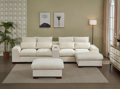 Modern Sectional Sofa Couch with Console,USB Charging Port,Reading Light,Cup Holder, Beige - sold by Home Elegance USA