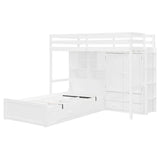 Twin Bunk Bed with Drawers, Wardrobe, Storage Shelves and Hydraulic Bed,White - sold by Home Elegance USA