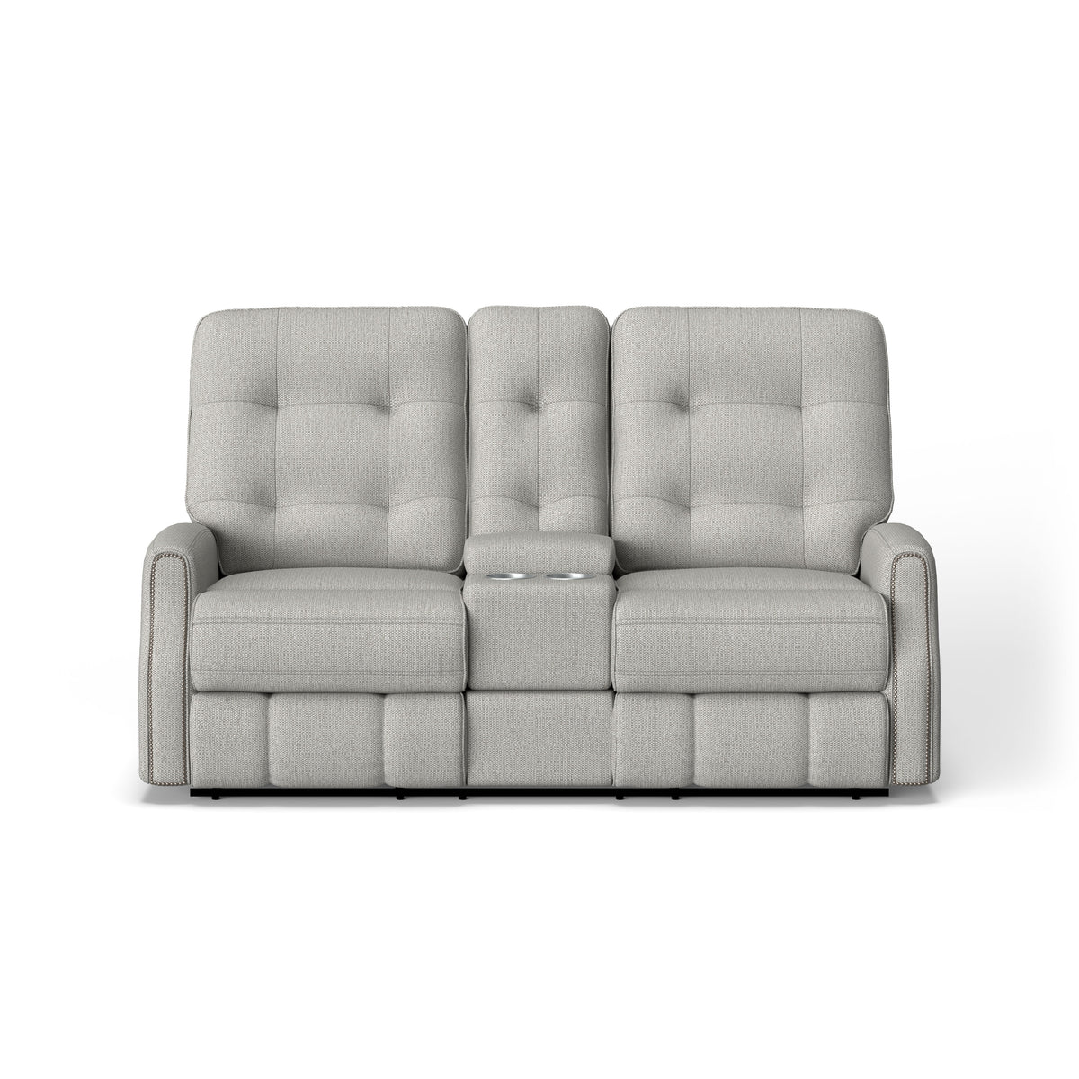 Devon Transitional Fabric Power Reclining Loveseat With Console, Power Headrests & Nailhead Trim | Flexsteel